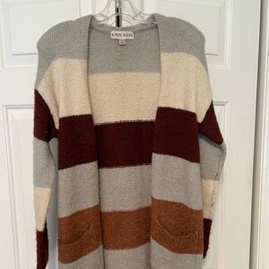 Knox Rose Women's Colorblock Cardigan - Gray, Cream, Brown